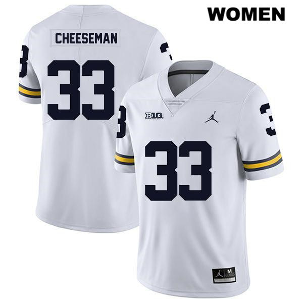 Women's NCAA Michigan Wolverines Camaron Cheeseman #33 White Jordan Brand Authentic Stitched Legend Football College Jersey ZF25K18BQ